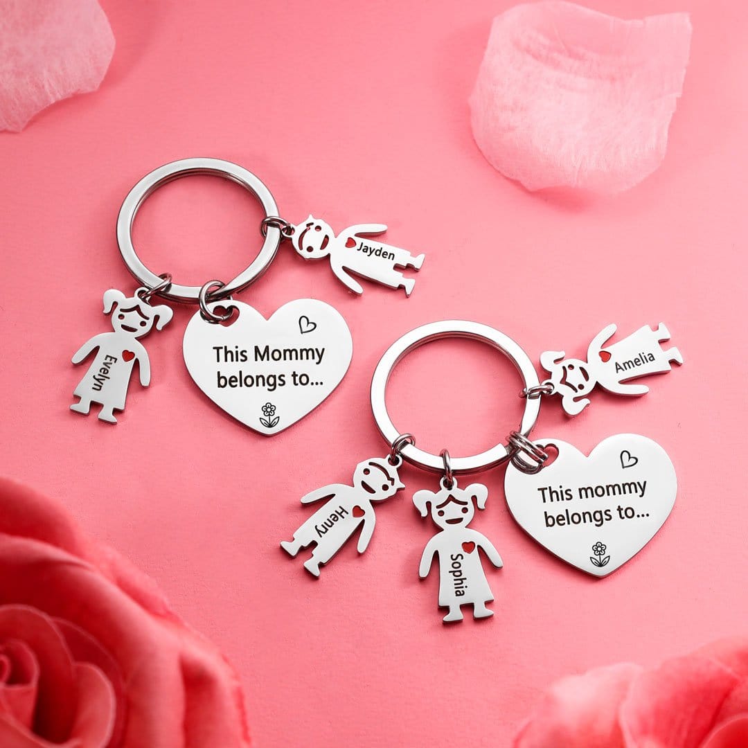 Mother's Day Gift This Mommy Belongs to...Heart Keychain With Doll Child Pendants Mom Necklace MelodyNecklace