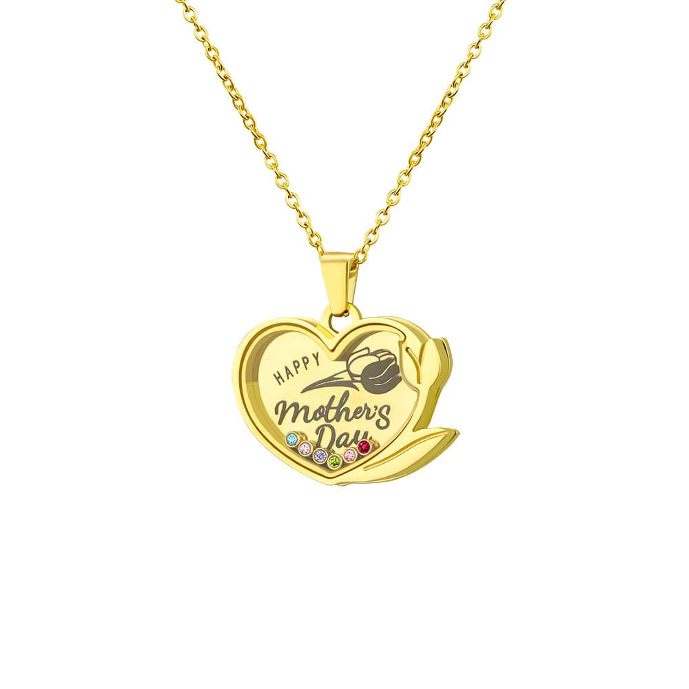 Mother's Day Gift Tulip Birthstone Necklace Stainless Steel / Gold Mom Necklace MelodyNecklace