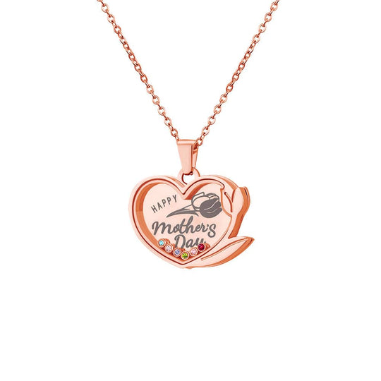 Mother's Day Gift Tulip Birthstone Necklace Stainless Steel / Rose Gold Mom Necklace MelodyNecklace