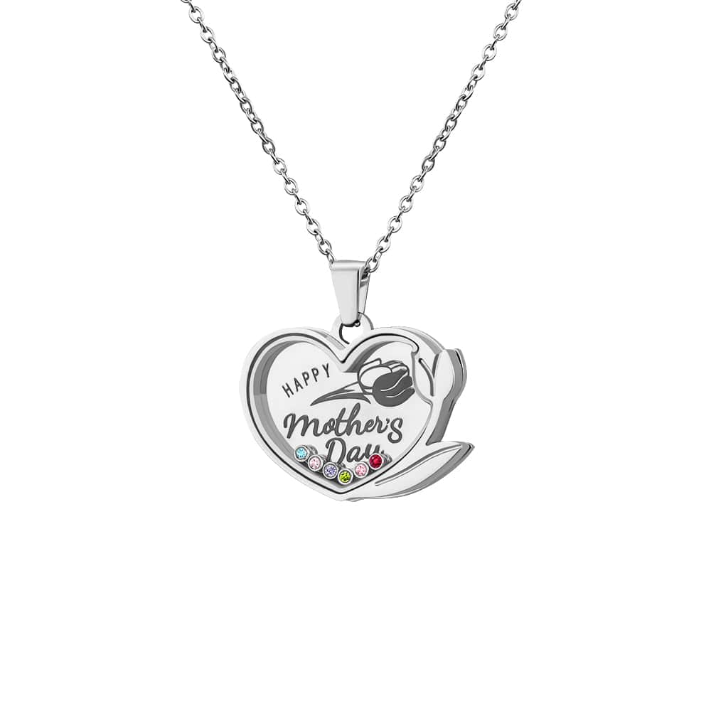Mother's Day Gift Tulip Birthstone Necklace Stainless Steel / Silver Mom Necklace MelodyNecklace