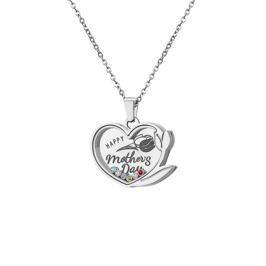 Mother's Day Gift Tulip Birthstone Necklace Stainless Steel / Silver Mom Necklace MelodyNecklace