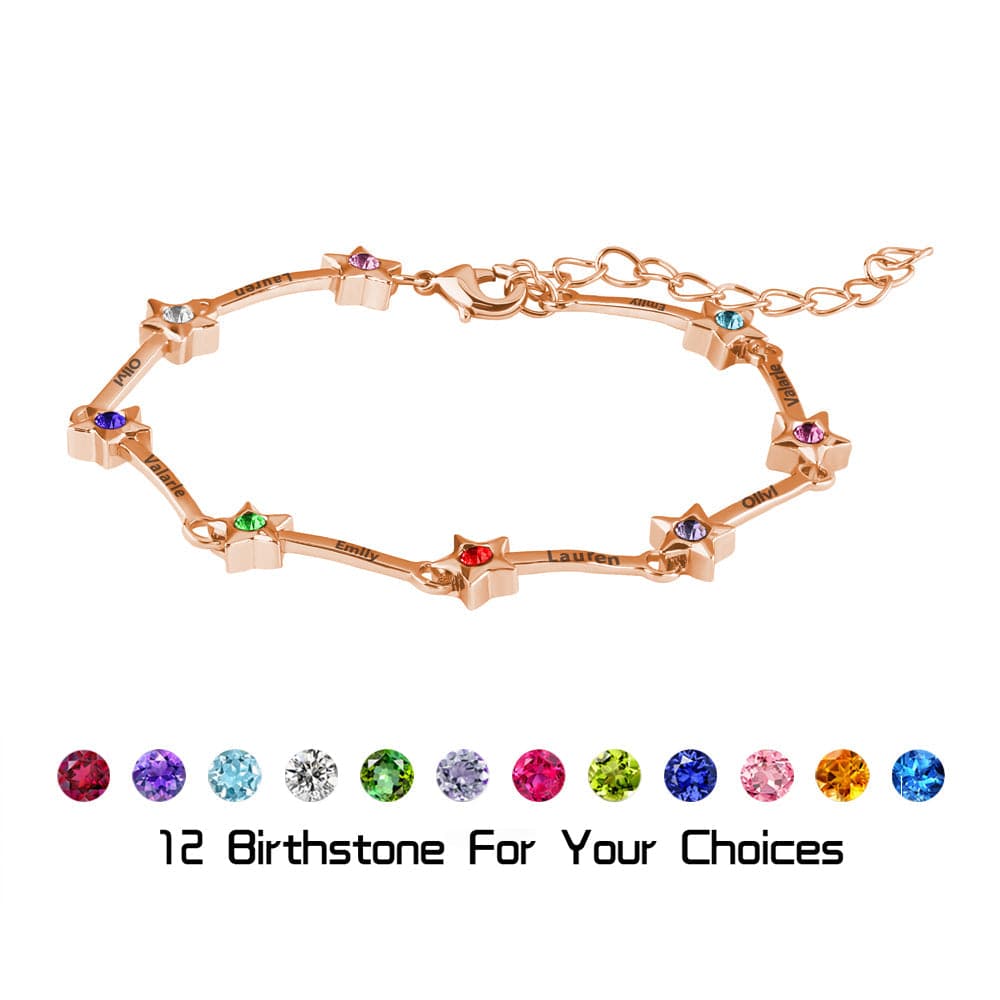 Mothers Day Gift Star Bracelet with Family Names and Birthstones Bracelet For Woman MelodyNecklace