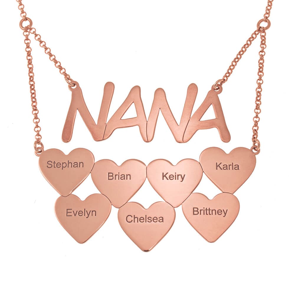 Nana Necklace With Personalized Hearts Rose Gold Mom Necklace MelodyNecklace