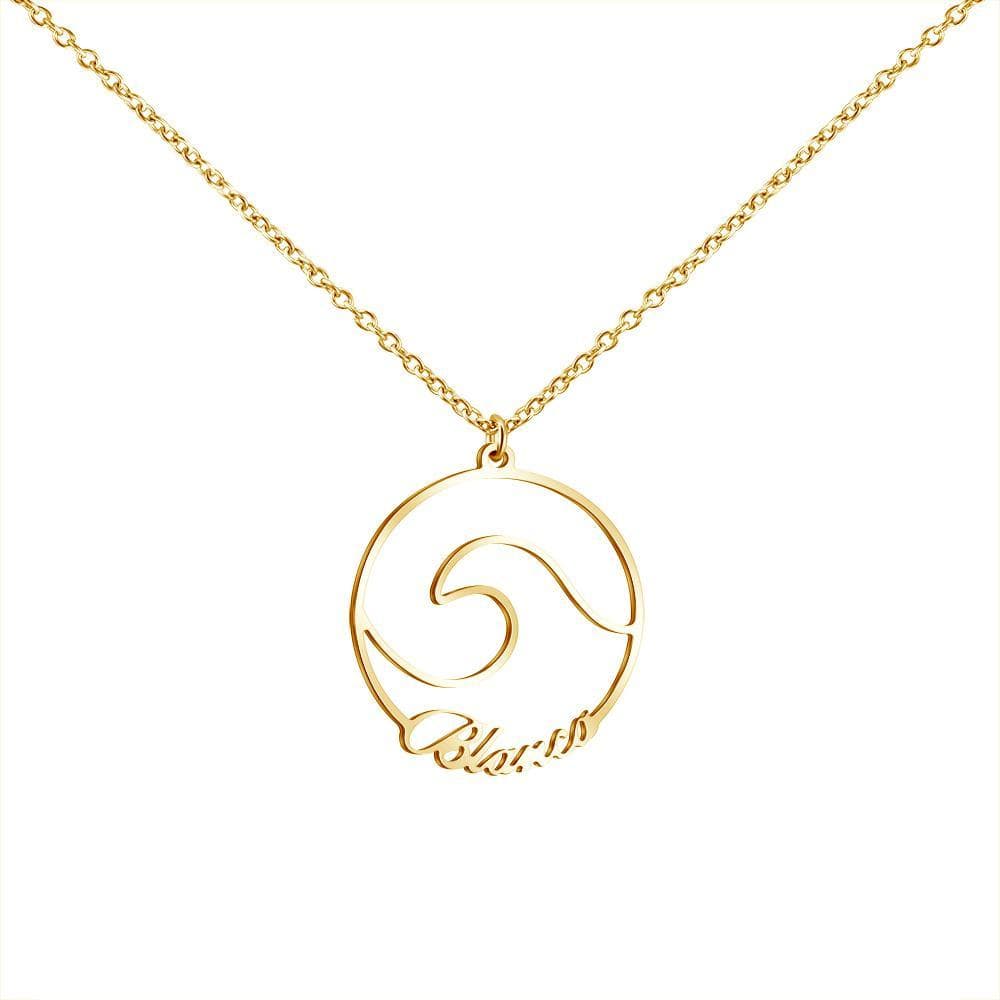Ocean Wave Name Necklace 18K Gold Plated Myron Necklace MelodyNecklace