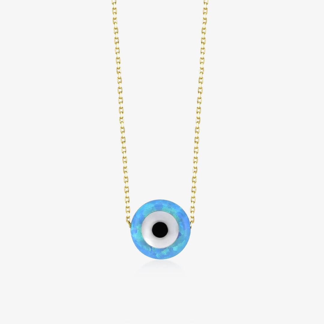 Opal Evil Eye Necklace in 14k Solid Gold 14k Yellow Gold Necklace MelodyNecklace