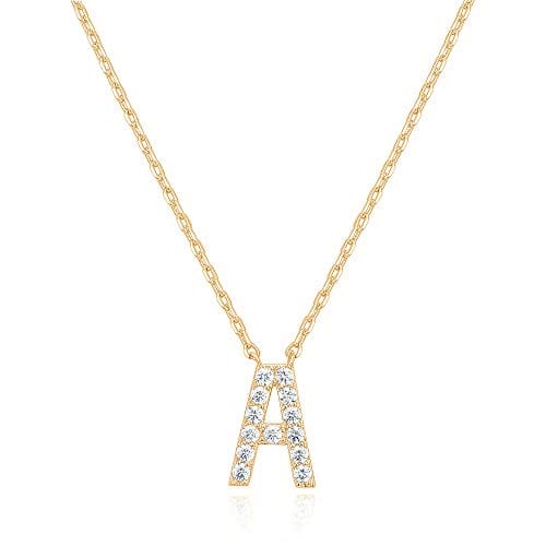 PAVOI 14K Yellow Gold Plated Cubic Zirconia Initial Necklace | Letter Necklaces for Women Pendant Necklaces Visit the PAVOI Store