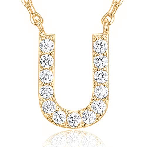 PAVOI 14K Yellow Gold Plated Cubic Zirconia Initial Necklace | Letter Necklaces for Women U / yellow gold plated Pendant Necklaces Visit the PAVOI Store