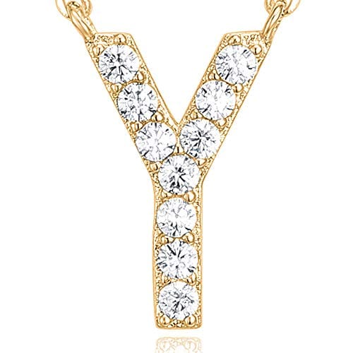 PAVOI 14K Yellow Gold Plated Cubic Zirconia Initial Necklace | Letter Necklaces for Women Y / yellow gold plated Pendant Necklaces Visit the PAVOI Store