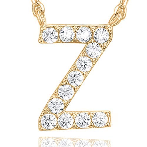 PAVOI 14K Yellow Gold Plated Cubic Zirconia Initial Necklace | Letter Necklaces for Women Z / yellow gold plated Pendant Necklaces Visit the PAVOI Store