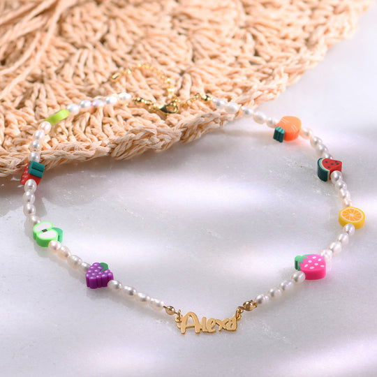 Pearl Fruit-Shake Name Necklace