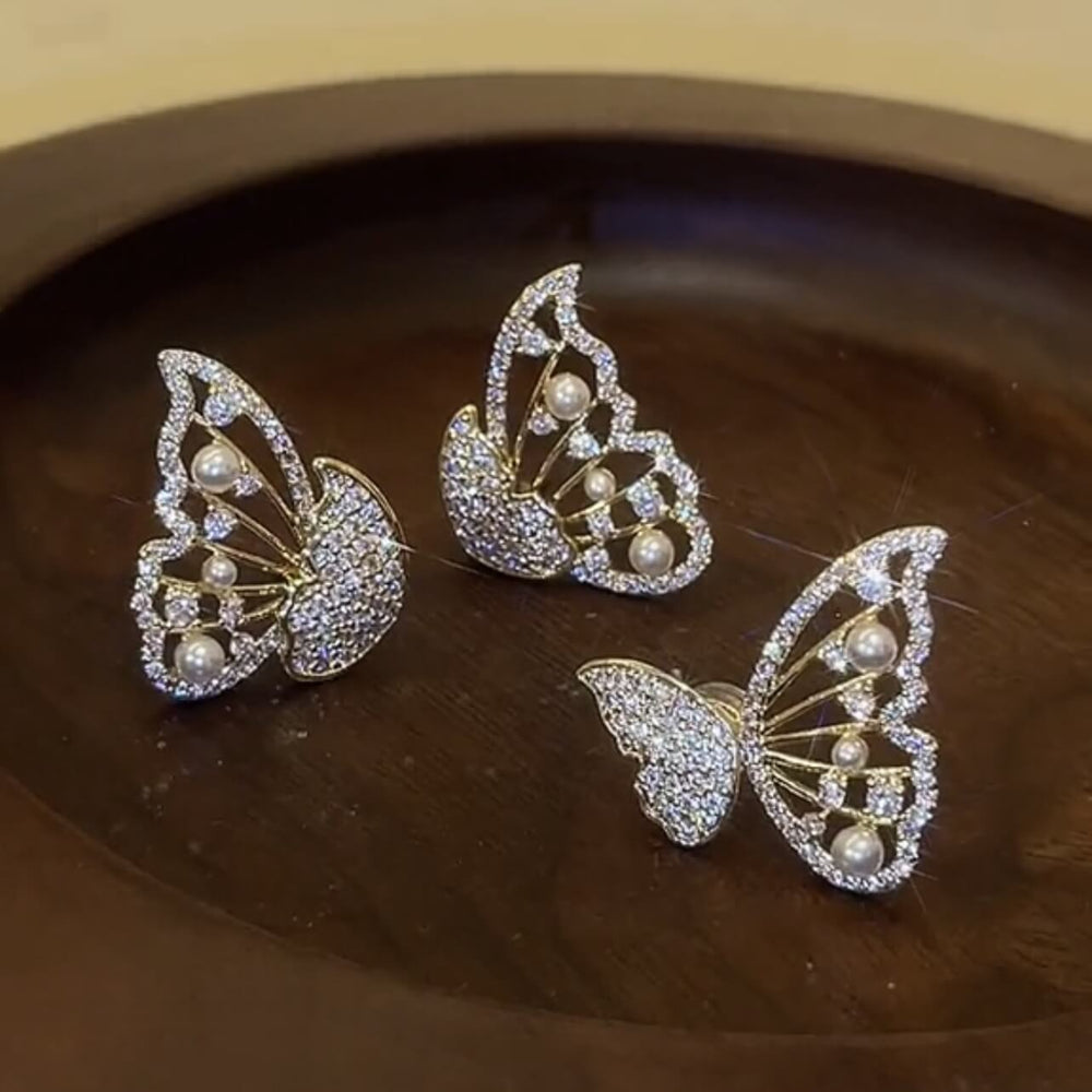 Pearl Zircon Cutout Butterfly Wings Earrings Earring MelodyNecklace