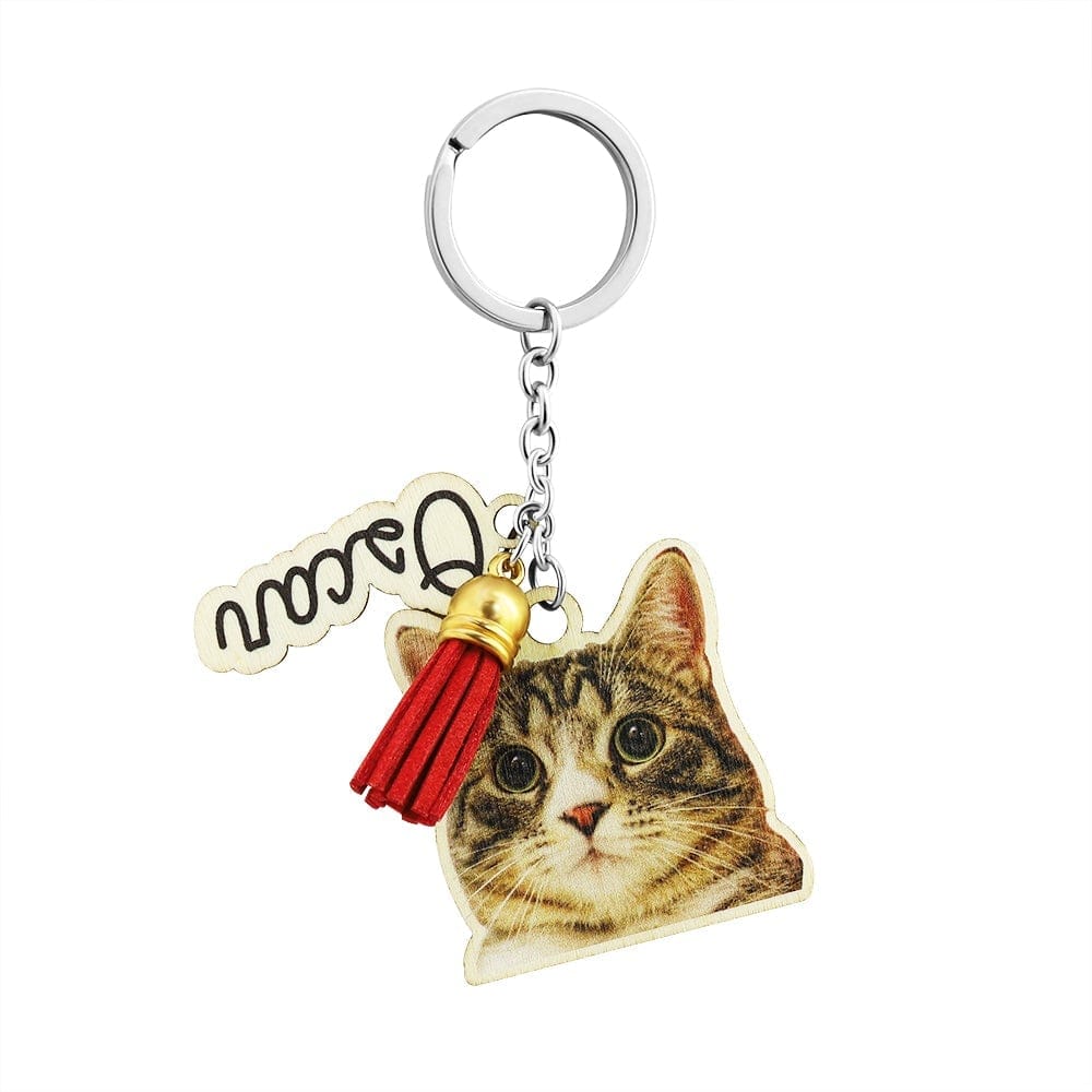 Personalized  Animal Photo Wood Keychain Cat avrilname