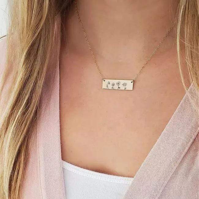 Personalized Birthmonth flower Bar Necklace Necklace MelodyNecklace