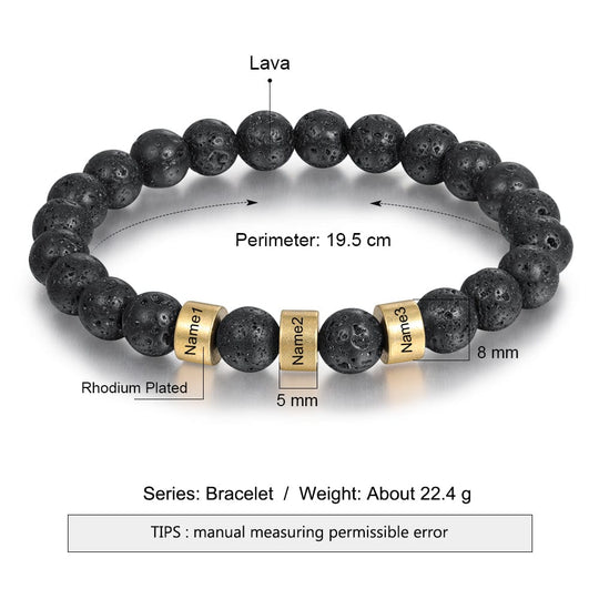 Personalized Black Onyx Bracelet with 3 Names Beaded Men Bracelet Bracelet For Man MelodyNecklace