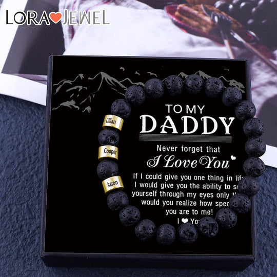 Personalized Black Onyx Bracelet with 3 Names Beaded Men Bracelet Gold / 7.7" / To My Daddy Bracelet For Man MelodyNecklace