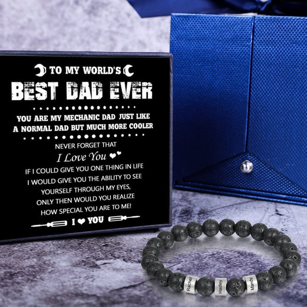 Personalized Black Onyx Bracelet with 3 Names Beaded Men Bracelet Silver / 7.7" / Best Dad Ever n3