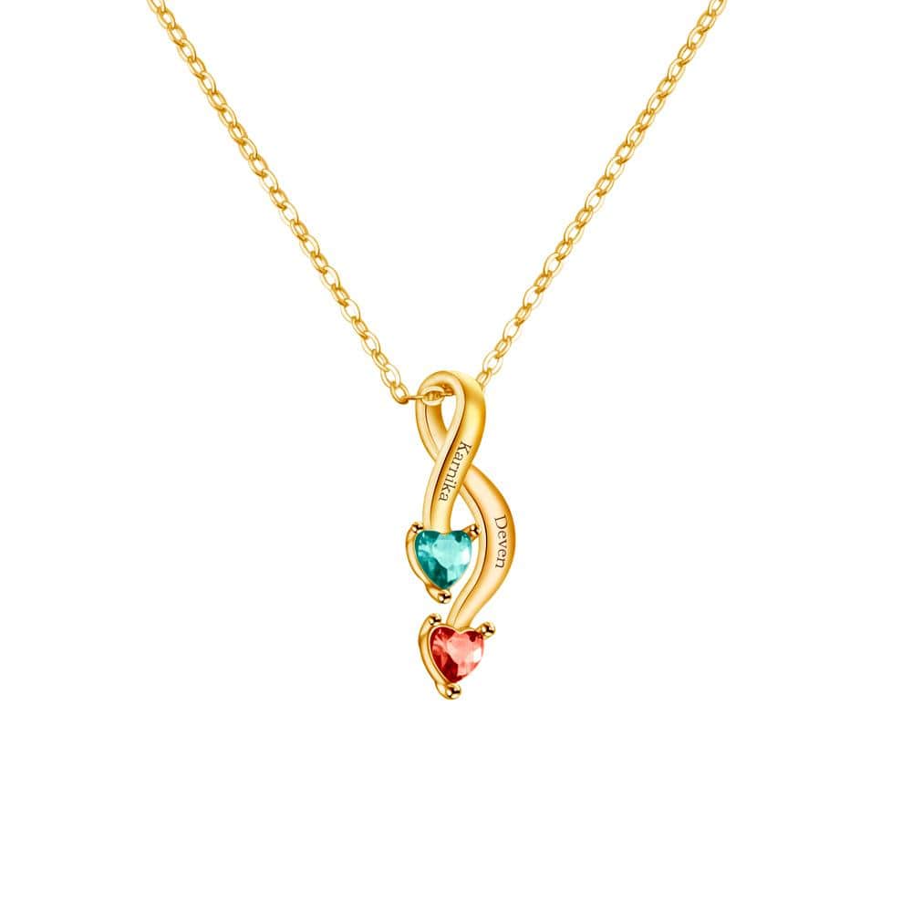 Personalized Couple 2 Names 2 Heart Birthstones Infinity Promise Pendant Necklace Gold Necklace MelodyNecklace