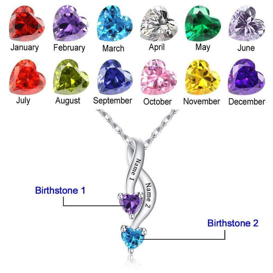 Personalized Couple 2 Names 2 Heart Birthstones Infinity Promise Pendant Necklace Necklace MelodyNecklace