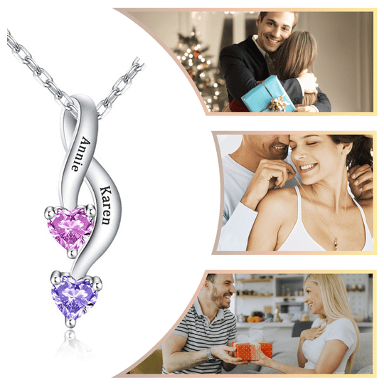 Personalized Couple 2 Names 2 Heart Birthstones Infinity Promise Pendant Necklace Necklace MelodyNecklace