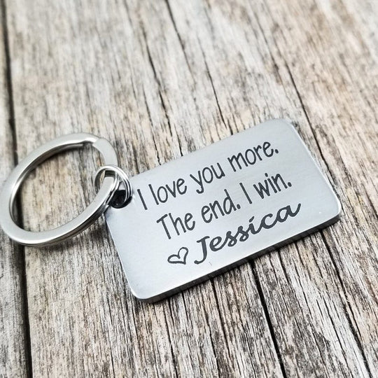 Personalized Couple Funny Keychain I Love You More The End I Win Keychain MelodyNecklace