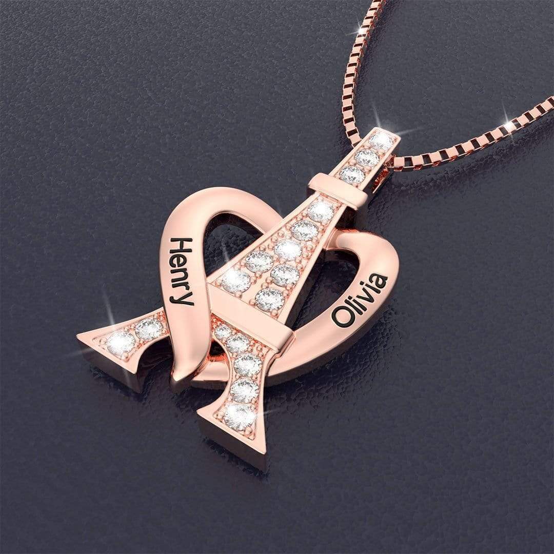 Personalized Eiffel Tower Sparkling Diamond Name Necklace For lover Necklace MelodyNecklace
