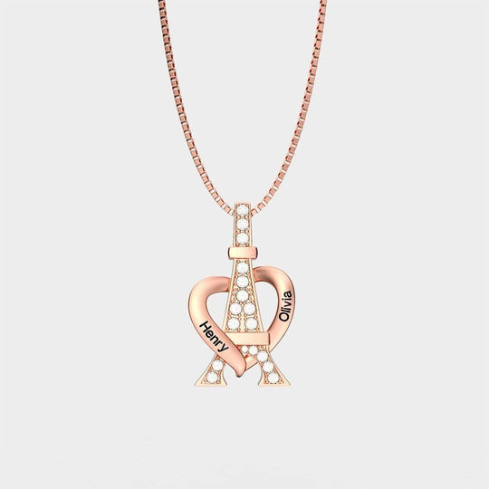 Personalized Eiffel Tower Sparkling Diamond Name Necklace For lover Rose Gold Necklace MelodyNecklace