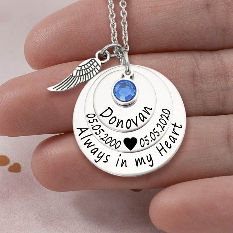 Personalized Engraved Always in my Heart Memorial Necklace With Birthstone Quillingx