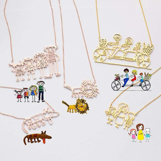 Personalized Engraved Children Art Drawing Necklace & Keychain finding jewelry.shop