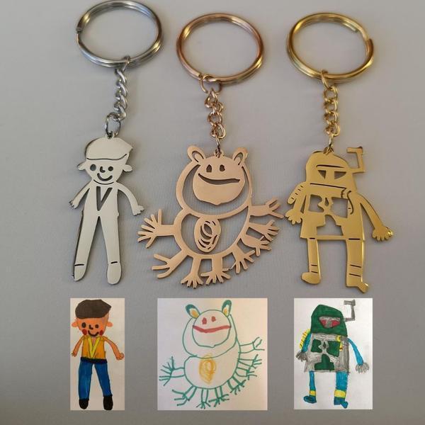 Personalized Engraved Children Art Drawing Necklace & Keychain Keychain / Silver Necklace MelodyNecklace