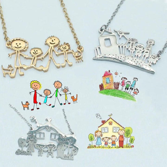 Personalized Engraved Children Art Drawing Necklace & Keychain Necklace MelodyNecklace
