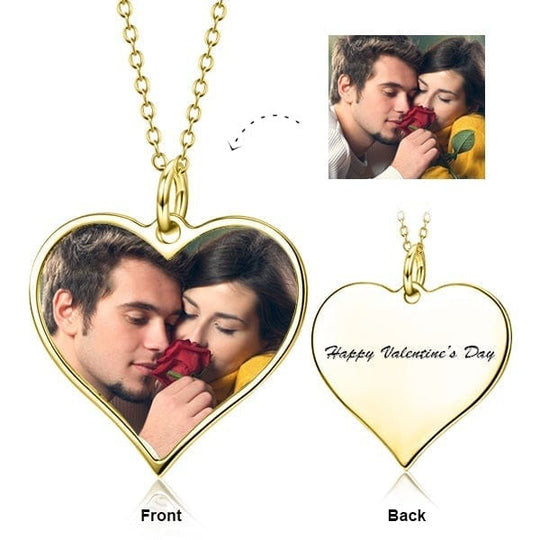 Personalized Heart Color Photo Necklace Copper / Yellow Gold Plated Necklace MelodyNecklace