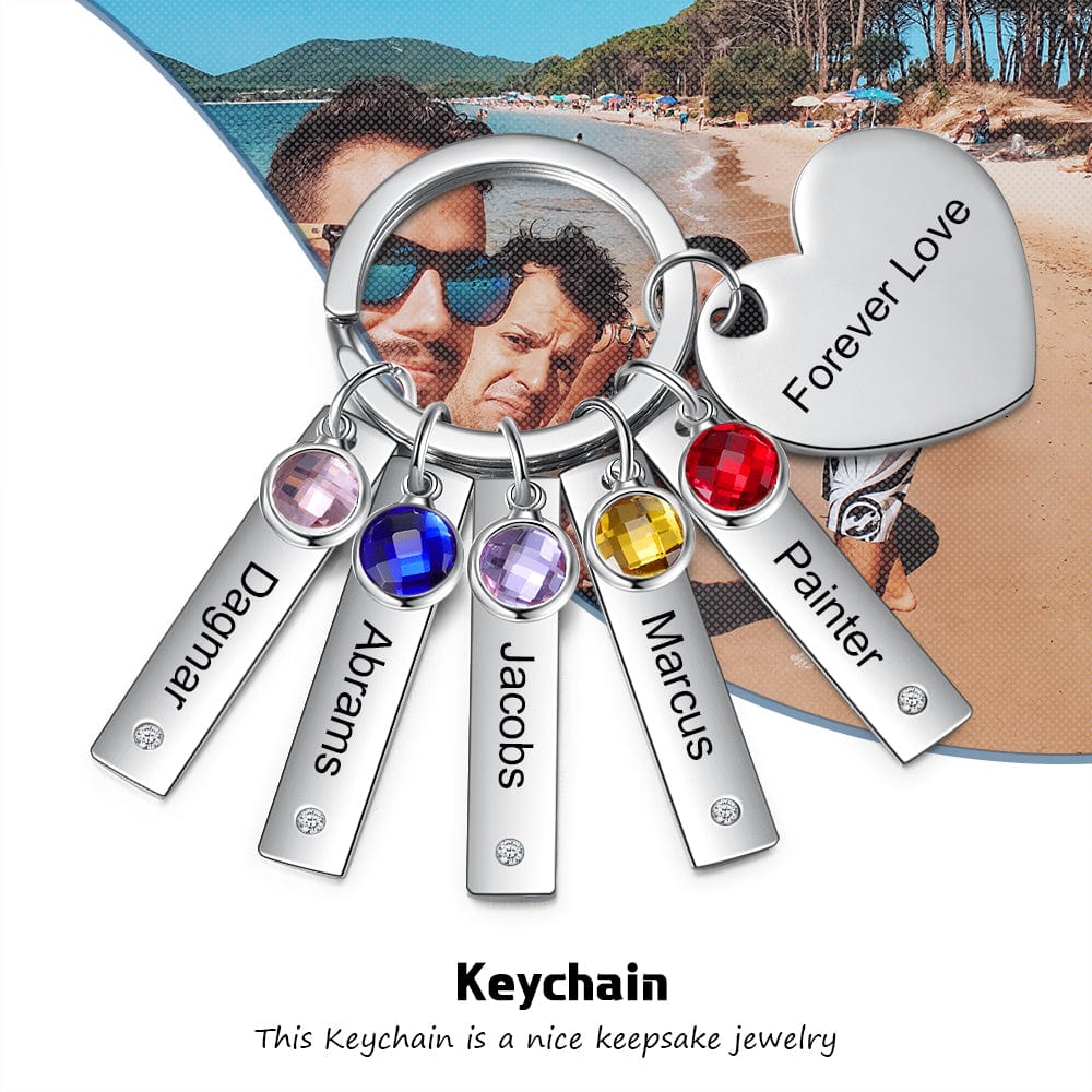 Personalized Heart Keychain with Birthstones Engraved Names Family Keychain Keychain MelodyNecklace