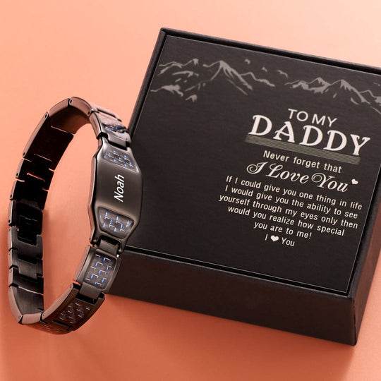 Personalized Men Bracelet Custom Name Bracelet for Him Black / To My Daddy n1
