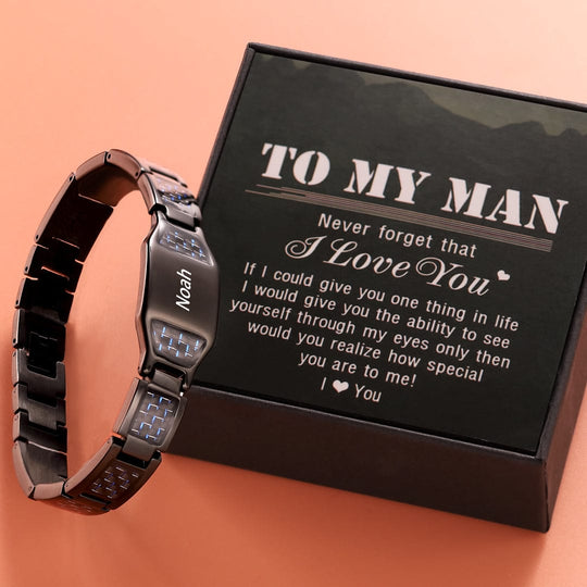 Personalized Men Bracelet Custom Name Bracelet for Him Black / To My Man n1