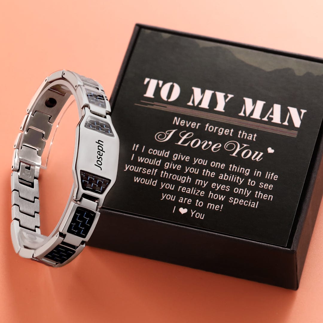 Personalized Men Bracelet Custom Name Bracelet for Him Silver / To My Man n1