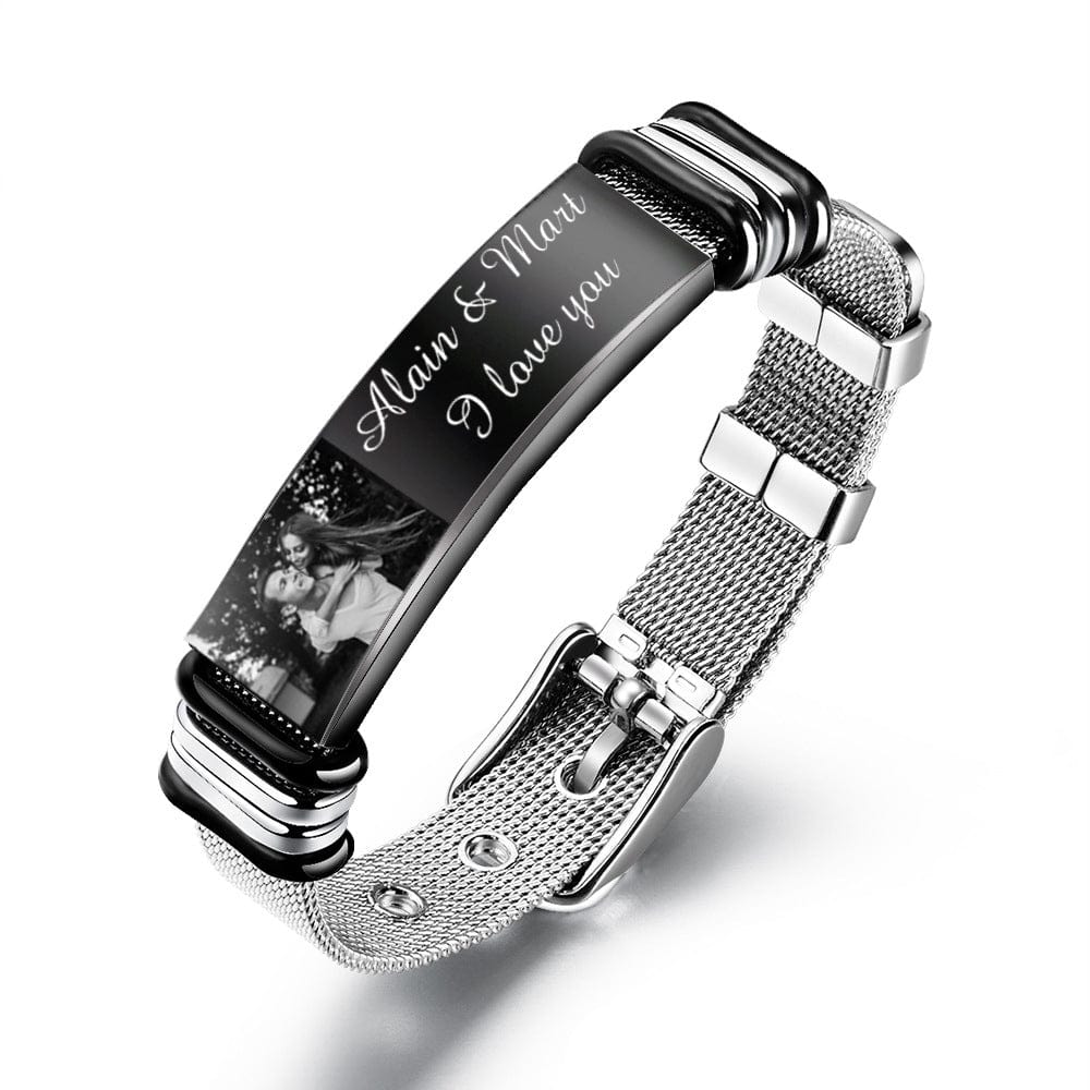 Personalized Men Photo Bracelet Engraved ID Bar Bracelet for Boyfriend Black Bracelet For Man MelodyNecklace