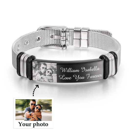 Personalized Men Photo Bracelet Engraved ID Bar Bracelet for Boyfriend Bracelet For Man MelodyNecklace