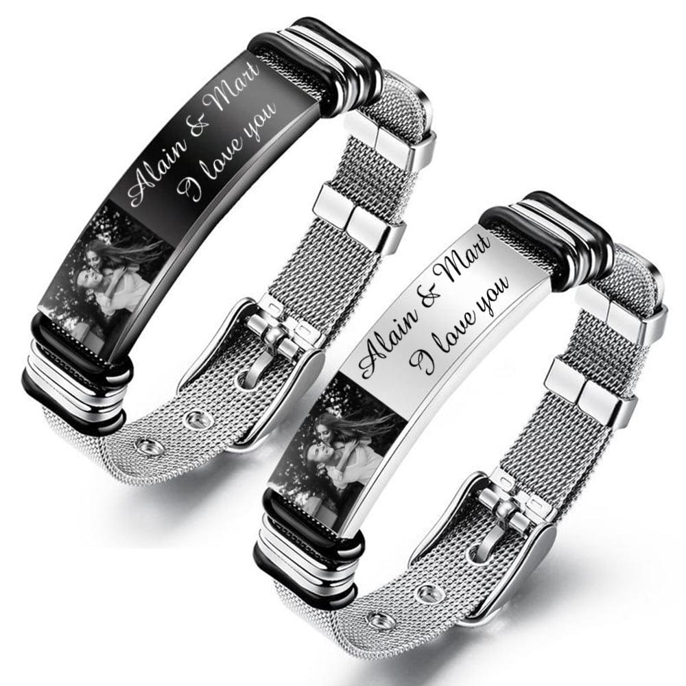 Personalized Men Photo Bracelet Engraved ID Bar Bracelet for Boyfriend Bracelet For Man MelodyNecklace