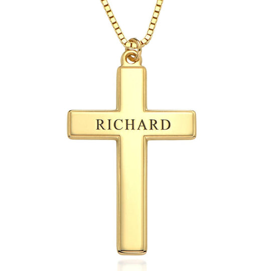 Personalized Men's Engraved Cross Name Necklace Gold Necklace for man MelodyNecklace