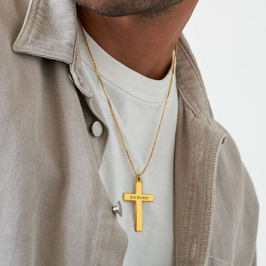 Personalized Men's Engraved Cross Name Necklace Necklace for man MelodyNecklace