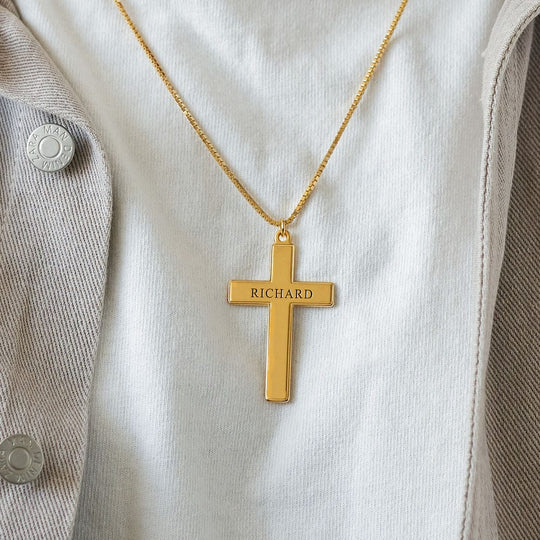 Personalized Men's Engraved Cross Name Necklace Necklace for man MelodyNecklace