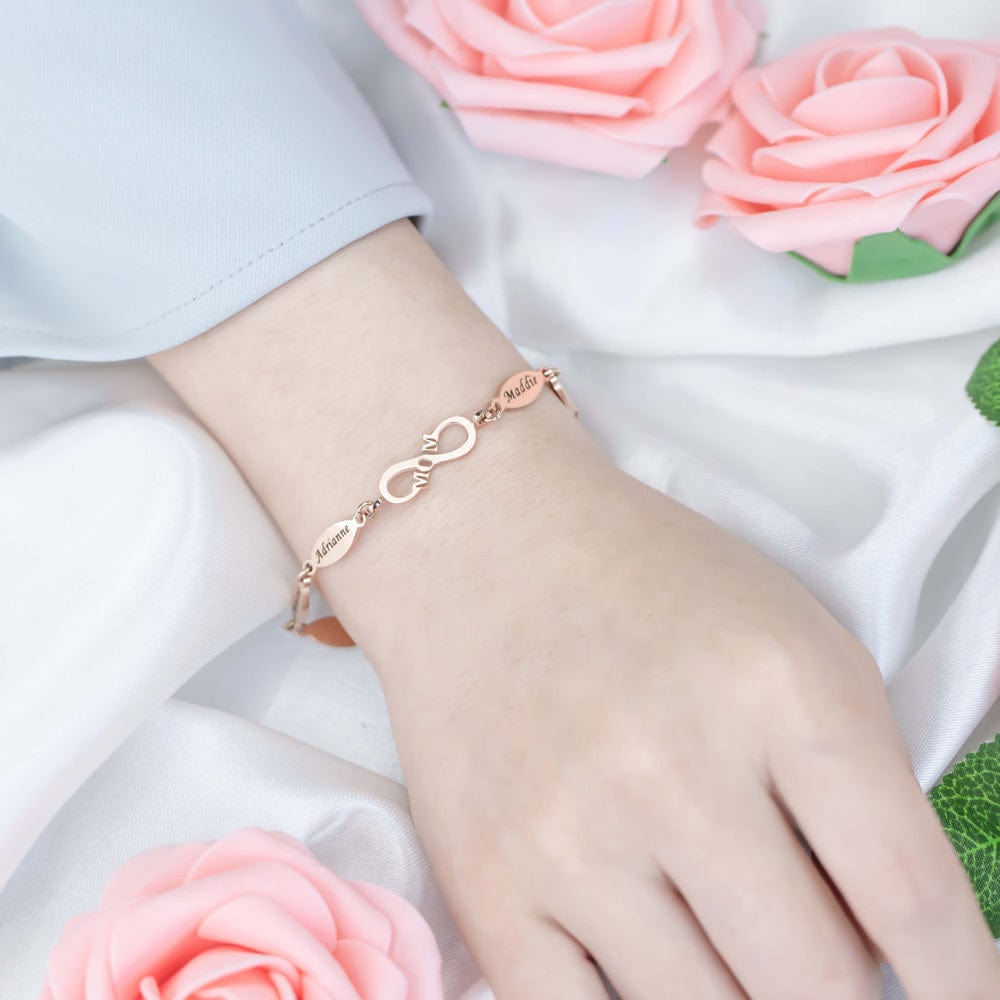 Personalized Mom infinite love Bracelet With Kids' Names Rose Gold MelodyNecklace