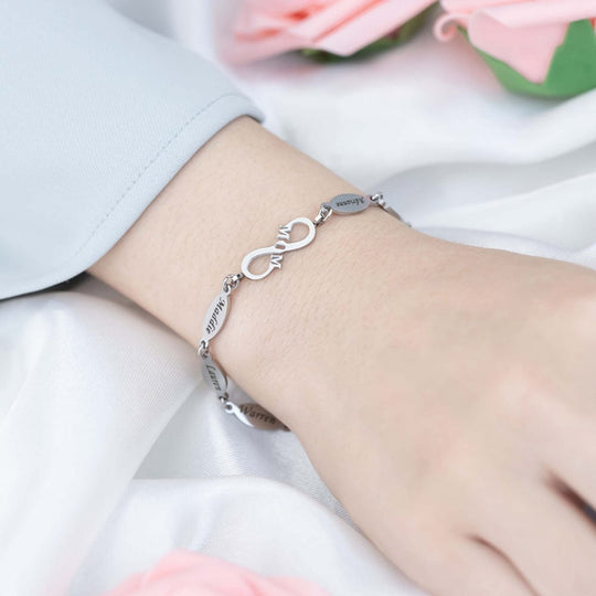 Personalized Mom infinite love Bracelet With Kids' Names Silver MelodyNecklace