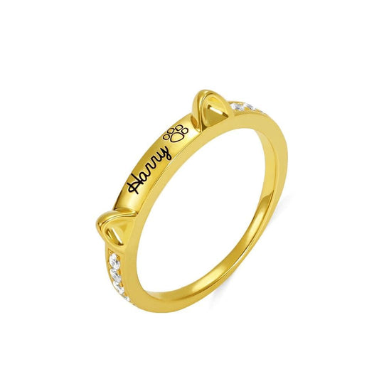 Personalized Name Cat Ring with Ears Gold Ring MelodyNecklace