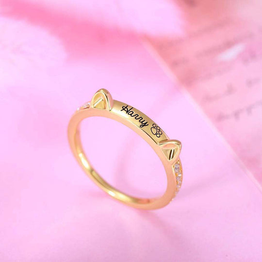 Personalized Name Cat Ring with Ears Ring MelodyNecklace