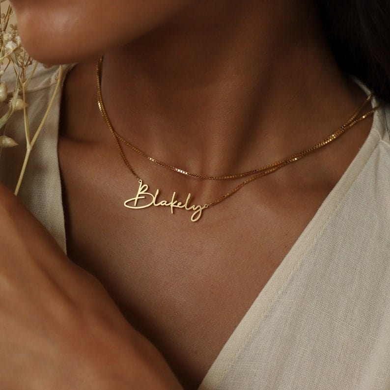 Personalized Name Necklace Minimalist Font Box Chain Necklace MelodyNecklace