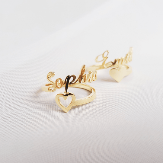 Personalized Name Ring With Heart Ring MelodyNecklace