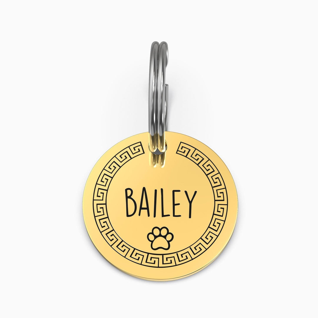 Personalized Pet Tag - Custom Dog Tag - Cat Tag Gold / Small / Greek + Paw Myron Keychain MelodyNecklace