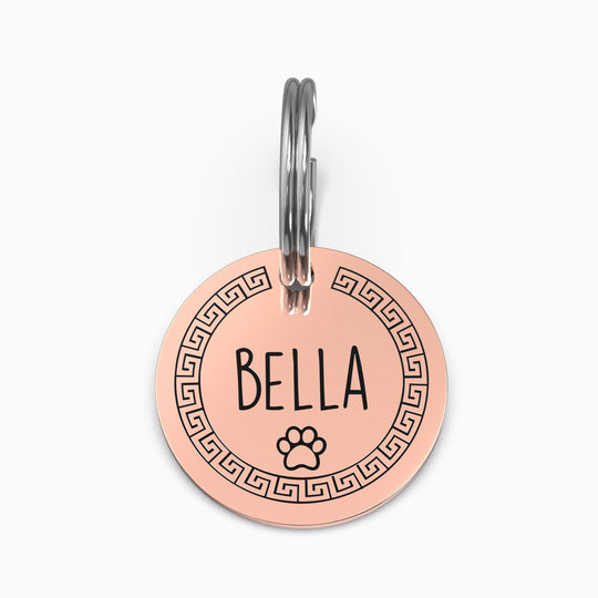 Personalized Pet Tag - Custom Dog Tag - Cat Tag Rose Gold / Small / Greek + Paw Myron Keychain MelodyNecklace