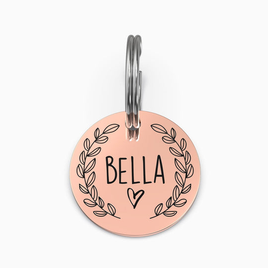Personalized Pet Tag - Custom Dog Tag - Cat Tag Rose Gold / Small / Leaf + Heart Myron Keychain MelodyNecklace